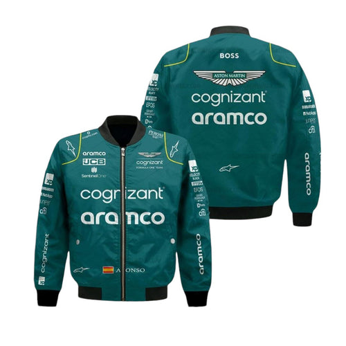 Aston Martin Aramco Cognizant F1 2023 Official Fernando Alonso Team Driver Bomber Jacket